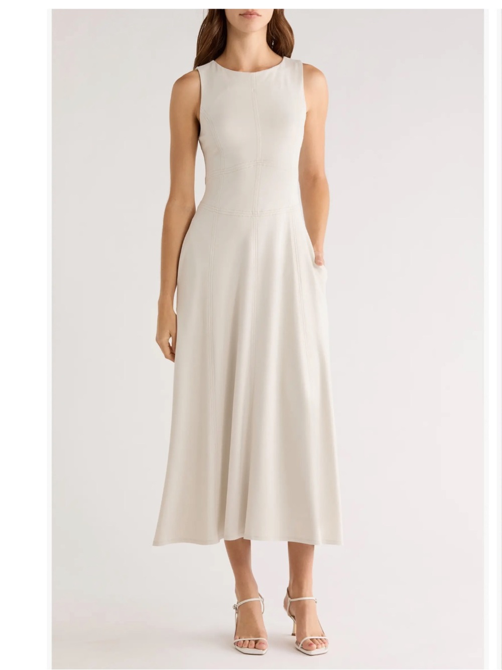 Halogen ® Contrast Topstitch Sleeveless Midi Dress
